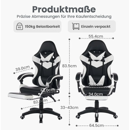 360 ° - Swivel Ergonomic Racing Design Gaming Chair Leather High Back Office Chair Height Adjustable Task Chair, Black&White