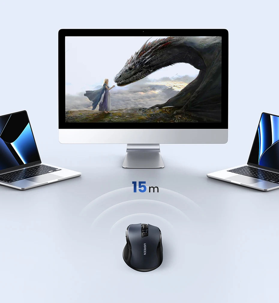 UGREEN langaton hiiri Bluetooth 5.0, ergonominen 4000DPI, 6 hiljaista painiketta, MacBookille, tabletille, kannettaville tietokoneille, tietokoneelle ja PC:lle, 2.4G-hiiri