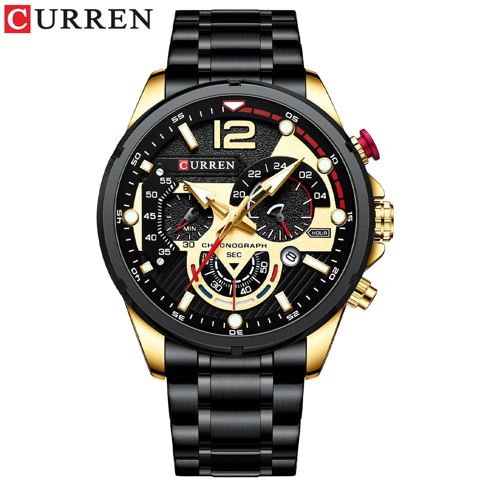 CURREN Watches Men's Sport Quartz Chronograph Wristwatches Luxury Stainless Steel Clock with Luminous Watch Relogio Masculino
