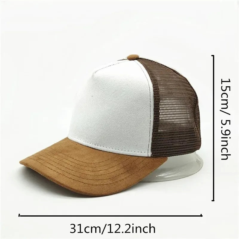 2025 m. unisex 5 dalių tinklinė zomšinė „Trucker“ kepurė su individualiu logotipo spaudiniu vyrams, beisbolo kepuraitė pavasariui ir vasarai, kvėpuojančios sportinės kepurės moterims