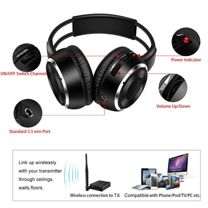 RF Silent Disco Foldable Wireless Headphones Bundle (3 Pcs with 1 Transmitter in 500m) -- House Party TV Dancing