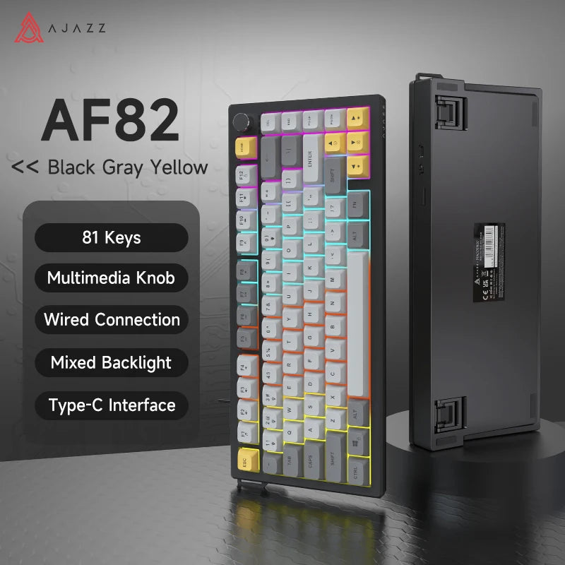 Ajazz AF82 Series 75% Layout Wireless Keyboard with 4000mAh Battery Low Profile Keys Bluetooth Tri-Mode Connectivity  RGB