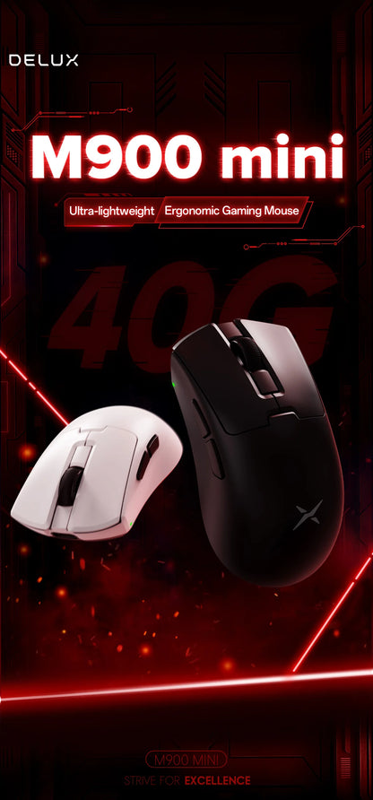 Delux M900mini PRO Wireless Gaming Mouse Ergonomic Ultra-Lightweight 40g PAW3395 8K Hz for Medium to Small Hands PC Laptop Gamer