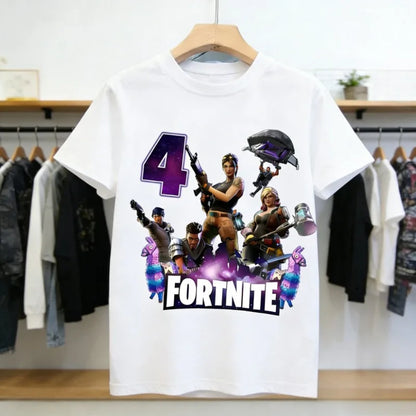 Fortnite Kinder-Geburtstagszahl-T-Shirt für Mädchen und Jungen, Sommerkleidung, Baby-T-Shirt aus Baumwolle, kurzärmliges Party-Oberteil, Geschenk für Kleinkinder