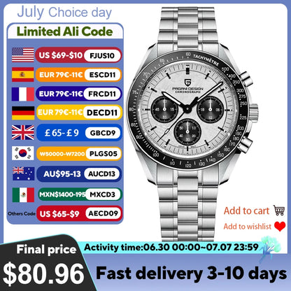 PAGANI DESIGN 2026 New Meteorite pattern dial Luxury Quartz Watch For Men Speed Sport Chronograph AR Sapphire crystal Wristwatch