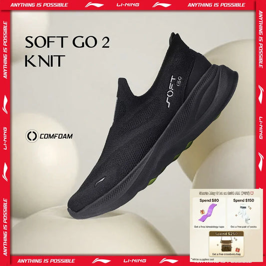 Ανδρικά Li-Ning SOFT GO 2 KNIT Slip-on Casual Παπούτσια Περπατήματος με Αντικραδασμική Προστασία, Άνετα και Σταθερά, LiNing Mesh Sneakers για Jogging και Καθημερινή Άθληση AGLV017