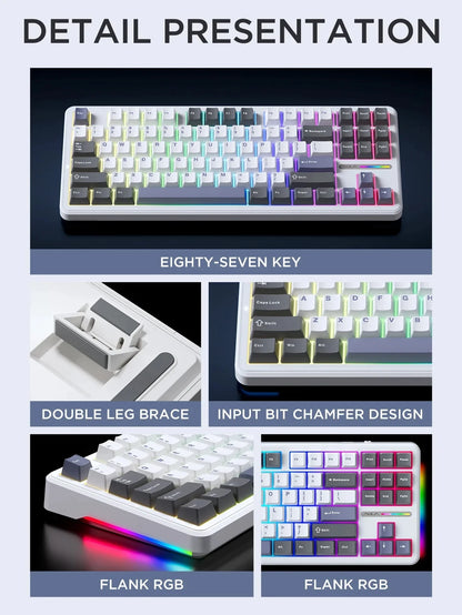 AULA F87Pro Mechanical Keyboard 2.4g/USB/Bluetooth Tri Mode Wireless 87 Key 5 Layer Silencing Filling Suitable For Gaming + Typing