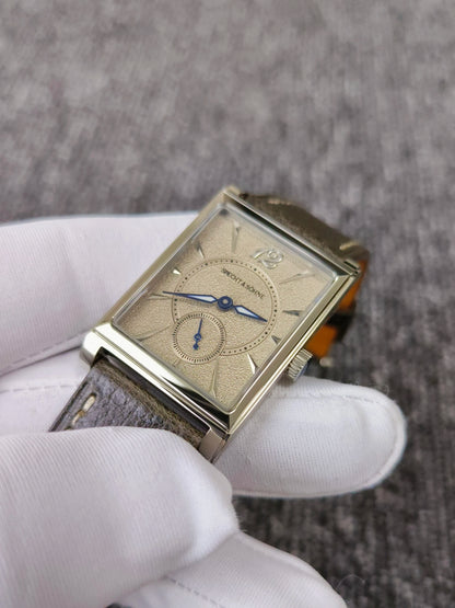 2026 Specht&Söhne Ultra Thin 7.5mm Rectangular Watch Japan Quartz Movement Small Seconds Sandblasted Dial Grey Leather Strap Watch