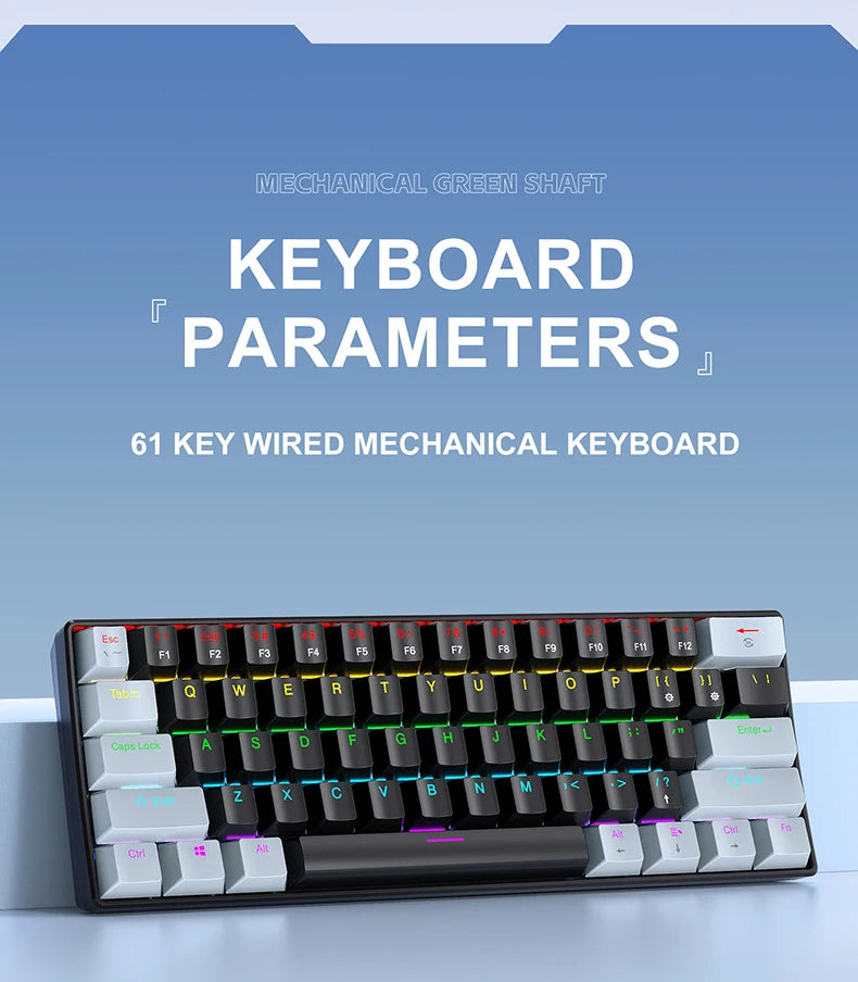 61 Keys RGB Mechanical Keyboard Wired K61 Mini Keyboard 60% Portable Black, White, Red/Blue Switch for Gaming/Work