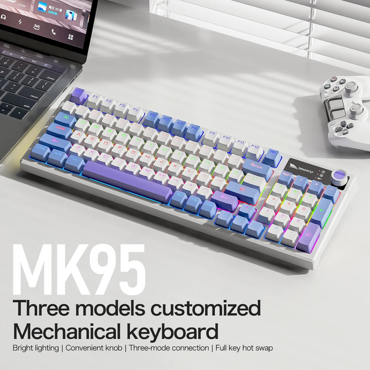SMAILWOLF MK95 Bluetooth Wireless Korean Mechanical Keyboard Customized Gaming Laptop for Office Use with RGB Light Effect