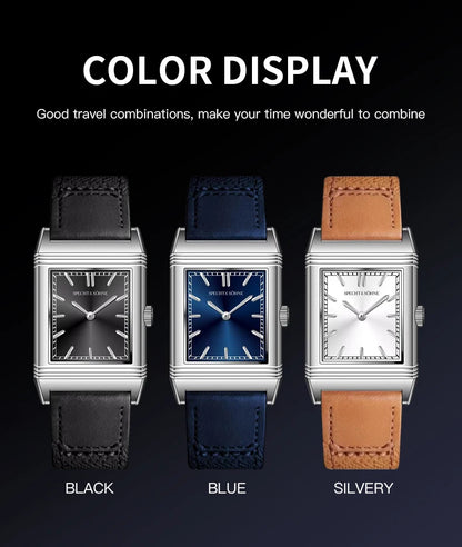 Specht&Söhne Reversible Square Watch Ronda Quartz Movt Stainless Steel Case Sapphire Crystal Flip Design Mens Fashion Wristwatch