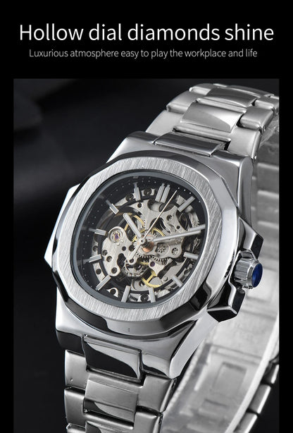 LONGLUX HOT SALE automatic mechanical men watch wholesale no logo waterproof skeleton business  stainless steel gift watch