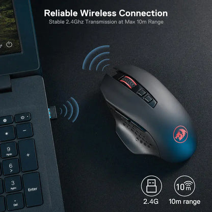 Безжична геймърска мишка Redragon M656 Gainer, 4000 DPI, 2.4Ghz, с 5 нива на DPI, 7 макро бутона, червена LED подсветка