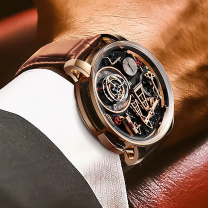 PINDU NEW TOP Quartz Watches Button oil Pump Business Men Wristwatches 45.5MM Sapphire Mirror Waterproof Leather Watch for Men