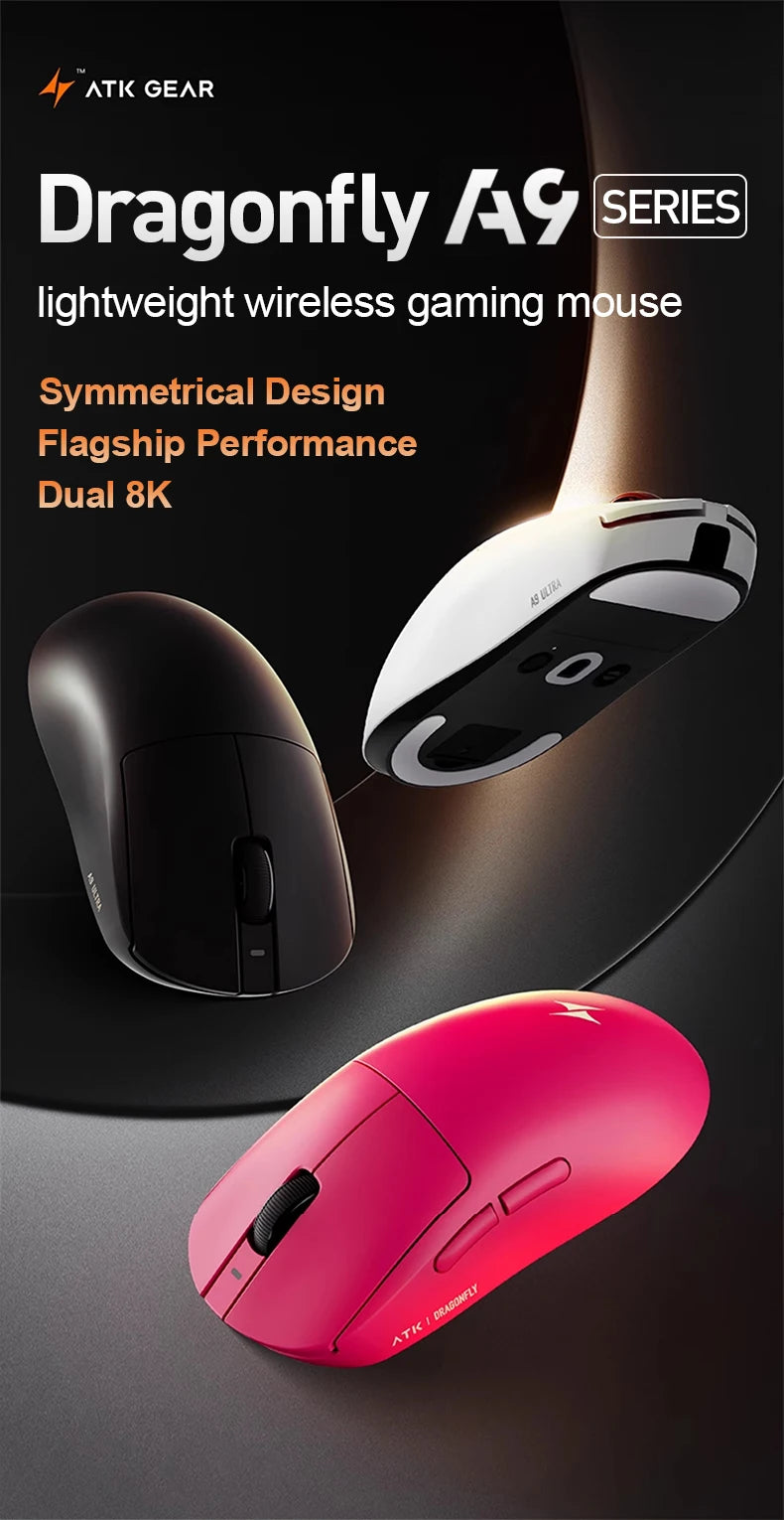 ATK Dragonfly A9 Ultra draadloze gamingmuis PAW3950 ultralicht tri-mode ergonomische e-sports gamermuis voor FPS A9 SE Plus