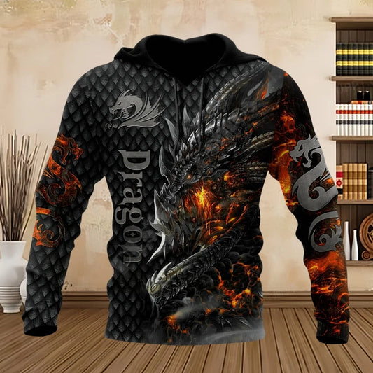 Sweatshirts met drakentattoo voor lente en herfst, 3D-print, herenhoodies met capuchon, lange mouwen, uniseks streetwear, casual sweatshirts voor heren