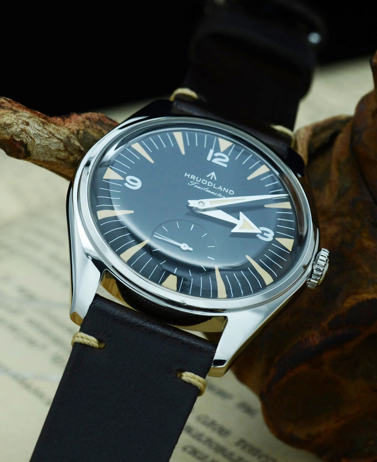 Hruodland F033 Retro Classi Quarrz Men's Watches VD78 Movement Stainless Steel Black Brown Leather Strap Wristwatches