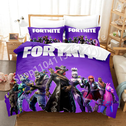Battle Royale F-Fortnite 3PCS Bedding Set Kids Duvet Cover Quilt Pillowcase Double Size Victory Game Bedroom Linen Decoration