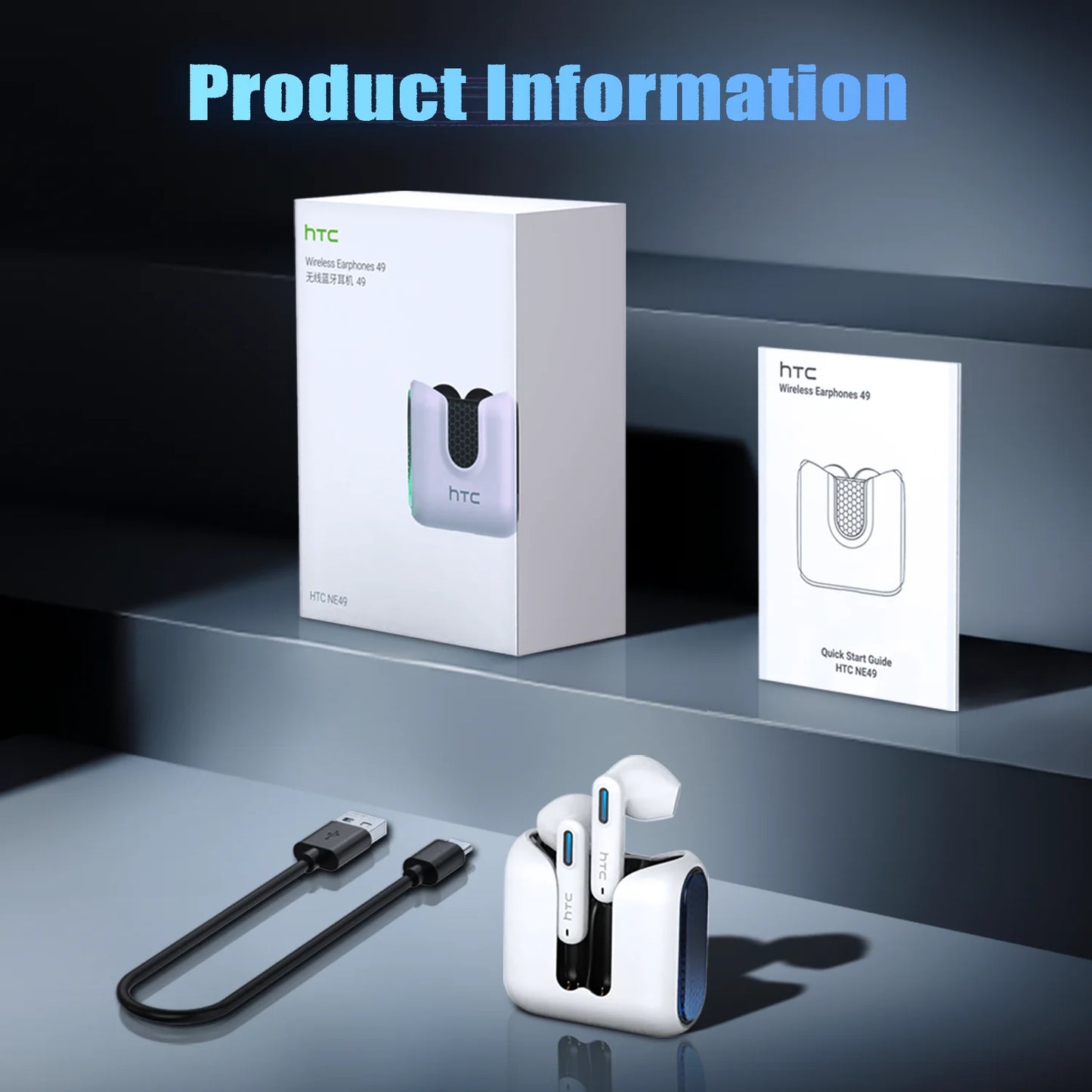 Auriculares Bluetooth HTC NE49 6.0 True Wireless Earbuds Gaming HiFi Deep Bass Lightweight Cool Design IPX5 Waterproof Choice