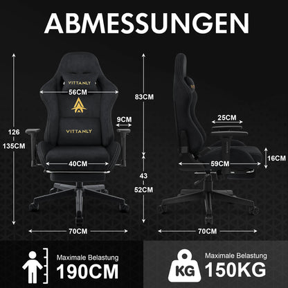 Kitinjoy Natural Suede Gaming Chair High Back Ergonomic Computer Chair With Footrest Reclining Adult Comfortable Office Chair