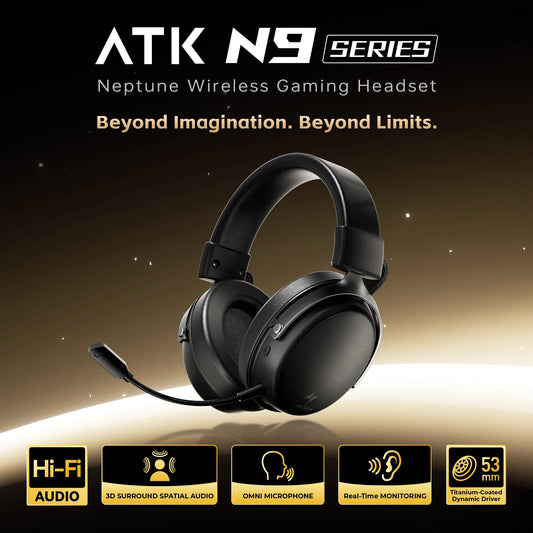 ATK Neptune N9 Wireless Gaming Headset – Low Latency eSports Headphones with Noise Cancelling Mic, Bluetooth 5.3, 4 Modes Dual Connection Gaming Headset