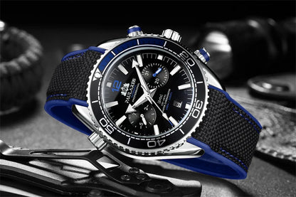 Classic Luxury Men Automatic Watch Multifunction Mechanical Wristwatch Rubber Strap Waterproof Week Date Watches Reloj Hombre