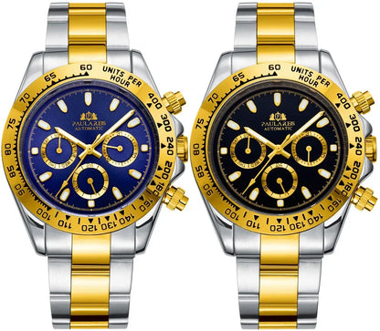 Automatic Mens Watch Self Wind Mechanical Gold Stainless Steel Glacier Ice Blue Dial Chestnut Brown Bezel Luminous Men Watches