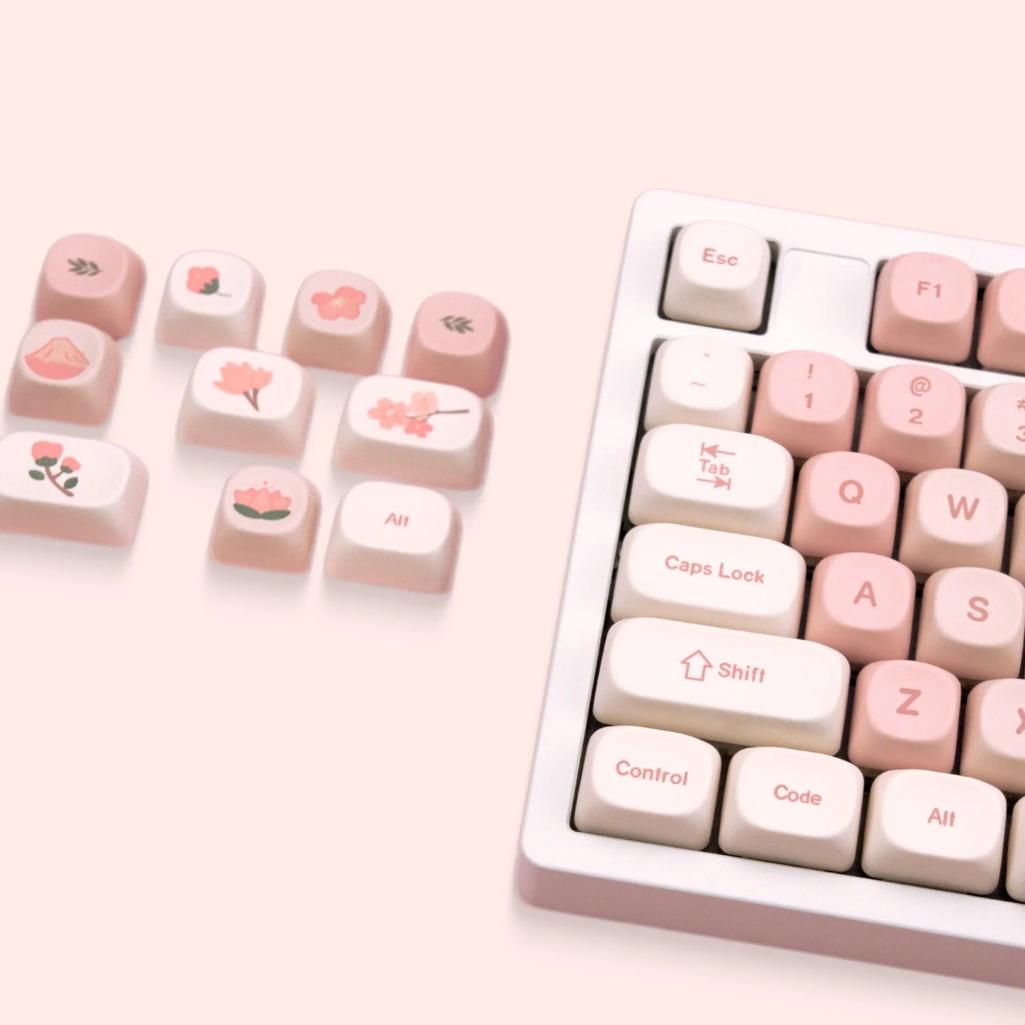 Sakura Pink MOA Keycaps PBT 142 Keys Cream Strawberry for 60/64/84/98/108 Gaming Mechanical Keyboard MX Switch