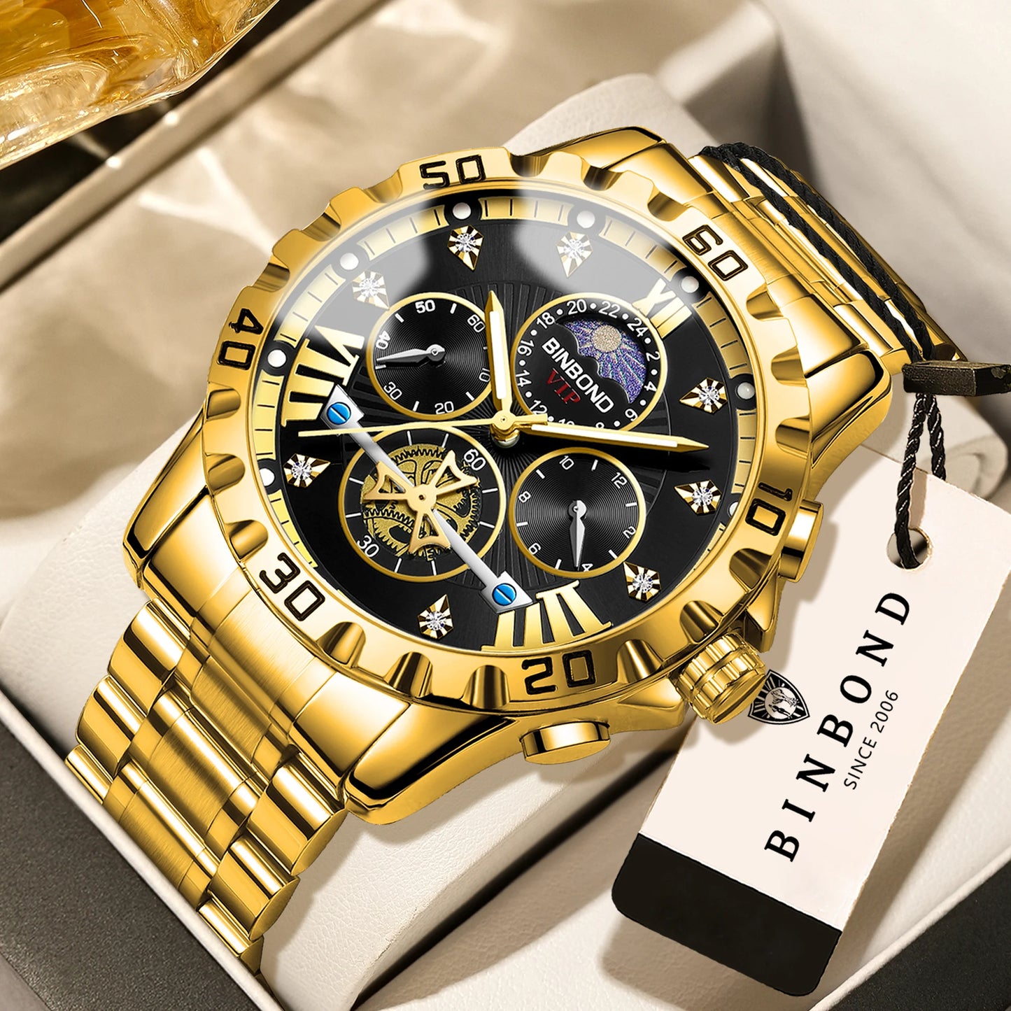 BINBOND quartz watches for men luxury accurate durable watch luminous waterproof chronograph men's watch business watch reloj