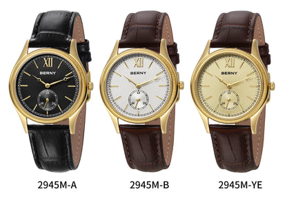BERNY Luxury Watches for Men Classic Elegance Slim Dress Gold Quartz Men's Watch Leather Strap Fashion Business Wristwatch