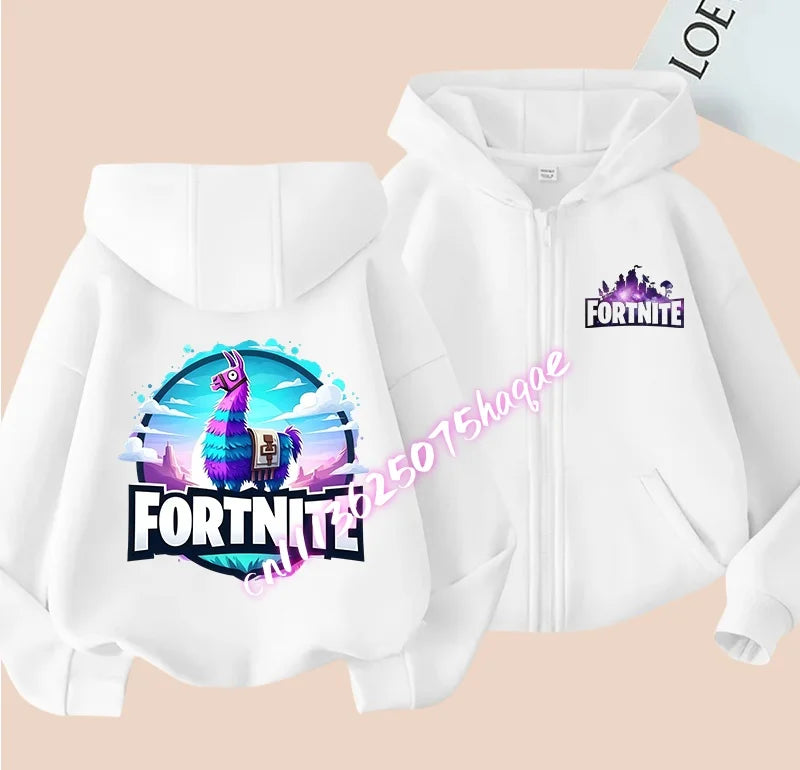 Ny Fortnite-zip hoodie för barn, tecknad anime, vardaglig och ventilerande huvtröja för barn, pojkjacka med dragkedja, vår 2026, barnkläder