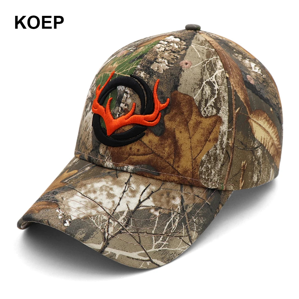 KOEP - Nouvelle casquette de baseball camouflage - Casquettes de pêche pour hommes - Chapeau de chasse camouflage pour les activités de plein air - Chapeau de jungle - Casquette de randonnée avec tête de cerf en 3D