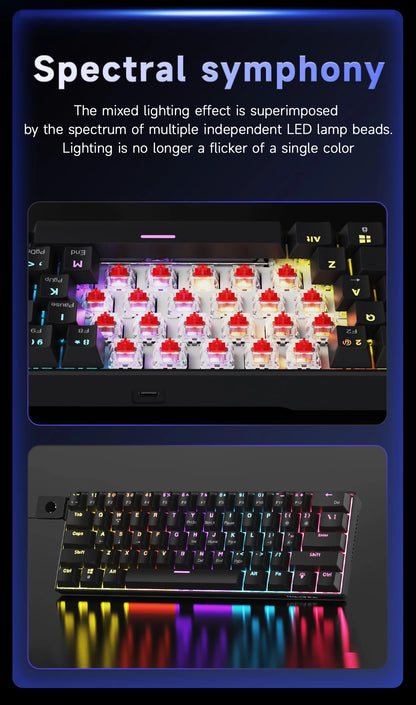 Ajazz NK61 Wired Mechanical Gaming Keyboard with full-key hot-swappable switches RGB lighting effects 61 keys red switches
