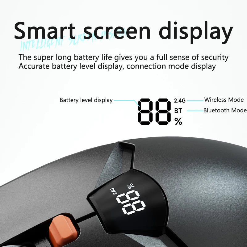 Warvank SX01 trådløs gamingmus med smart skærm, 6-trins DPI-justering, 600mAh genopladelig, lydløs kontor-Bluetooth-mus