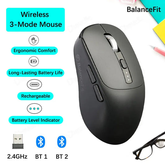 BalanceFit Bluetooth Wireless Mouse 5.2, Rechargeable Ergonomic Wireless Mouse with USB 2.4GHz for Laptop, MacBook, iPad, PC & Tablet