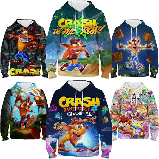 Kids Crash Bandicoot On the Run Hoodies Spring Boys Girls Cartoon Anime Sweatshirt Children Tops Coat Toddler Pullovers