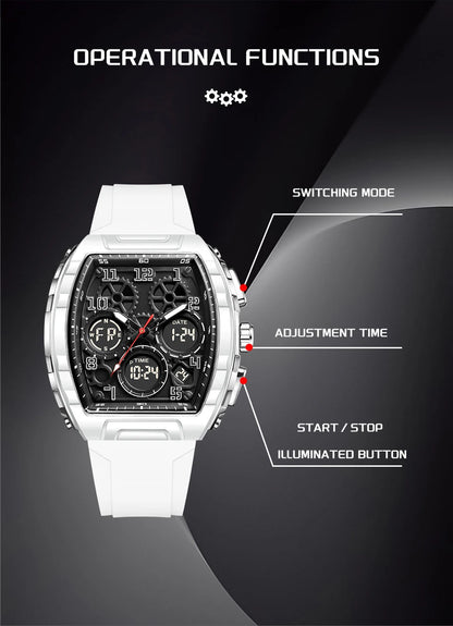 FOXBOX Men Watch Luminous White Silicone Waterproof Quartz Watch For Men Fashion Analog Digital Alarm Chronograph Montre Homme