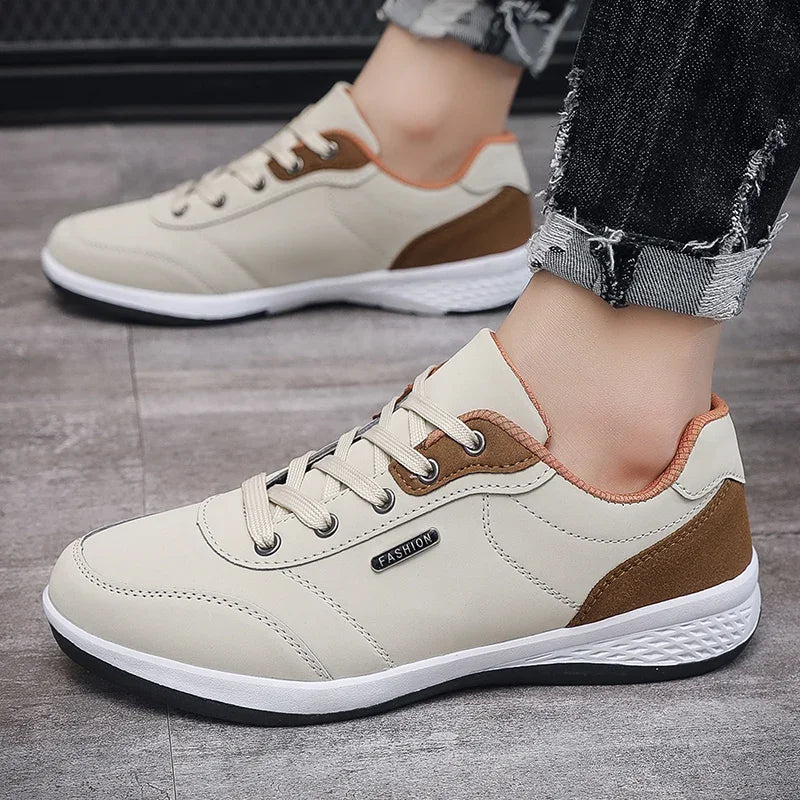 YRZL Herrenschuhe Frühling Herbst Wasserdichte Walking-Sneaker Freizeit-Ledersportschuhe für Herren Rutschfestes Schuhwerk Tennis für Herren