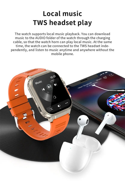 LIGE 600mAh New Ultra Smart Watch Men Bluetooth Call TWS Local Music Sport Clock 1.96'' IP68 Waterproof Relógio Smartwatch Women