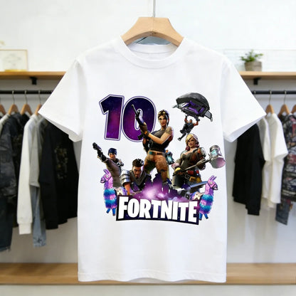Fortnite Kinder-Geburtstagszahl-T-Shirt für Mädchen und Jungen, Sommerkleidung, Baby-T-Shirt aus Baumwolle, kurzärmliges Party-Oberteil, Geschenk für Kleinkinder