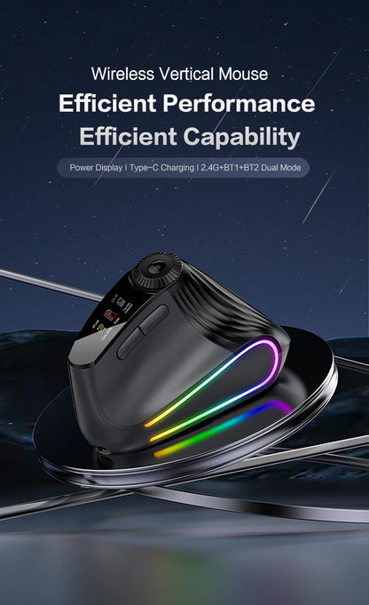 Backlit Wireless Ergonomic Mouse with Smart Flying Scroll, Function Adjustment Knob, Bluetooth & 2.4G Rechargeable Gaming Mouse