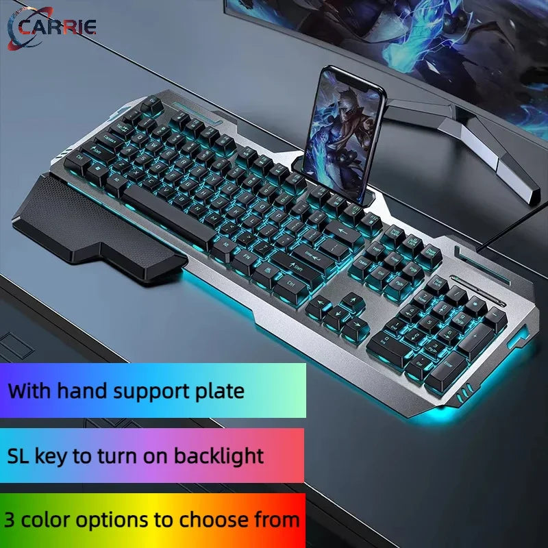 Gaming Keyboard RGB LED Backlight Plug and Play White/Black Keyboard Ergonomic Design Waterproof Keycaps Hand Support