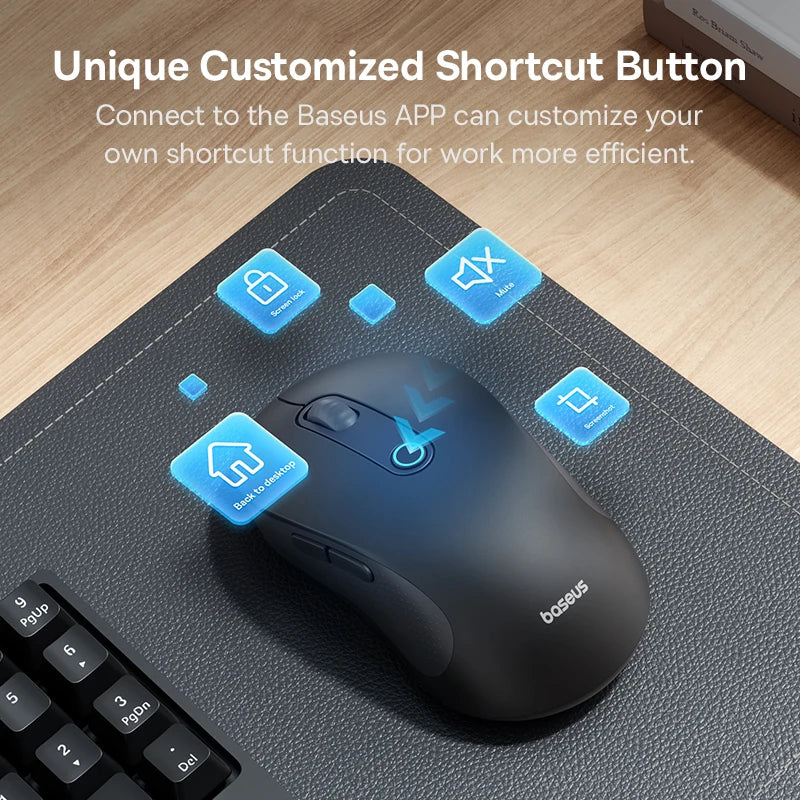 Baseus F02 Ergonomic Wireless Mouse with Bluetooth 5.2, 2.4G, 4000 DPI & 7 Silent Buttons