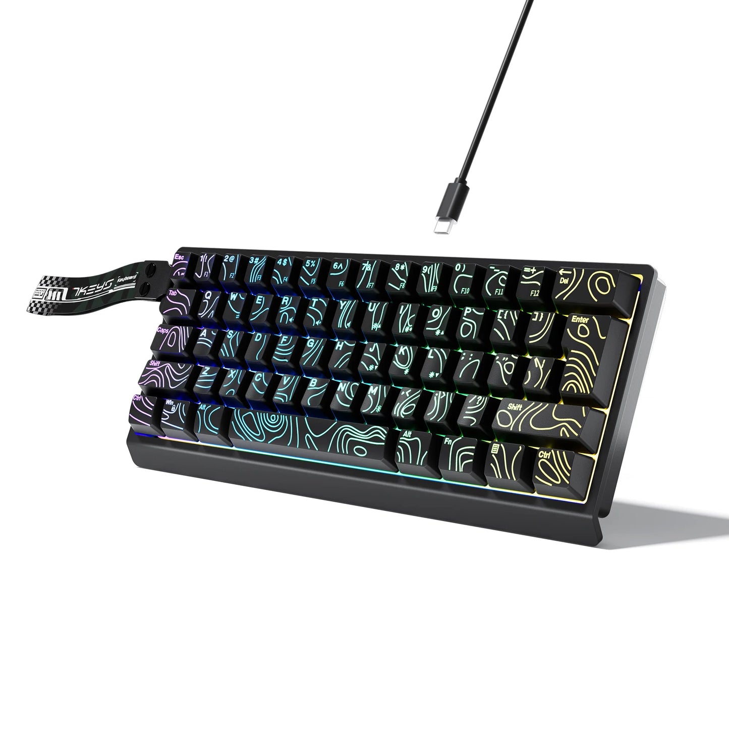 60% compact wired keyboard with RGB backlighting and gradient keycaps suitable for Windows tablets, laptops, and gamers.