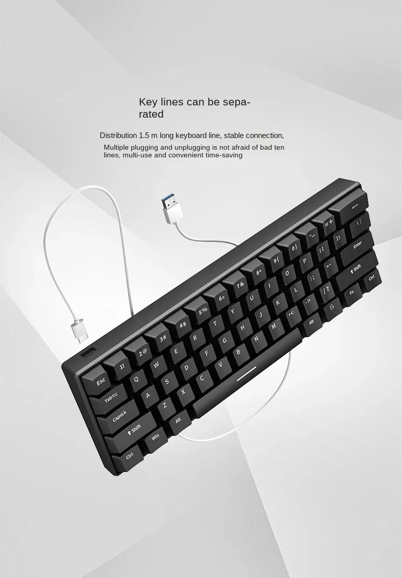 Mechanical Keyboard Gamer Keyboards Mini USB 61-Key Computer 60% Kit Upgrade Wired Ergonomic Semi-Mechanical White Teclado PC