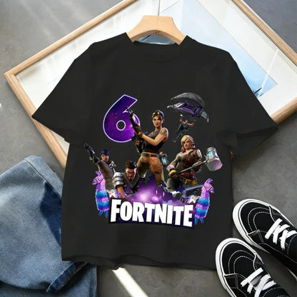 Fortnite Kinder-Geburtstagszahl-T-Shirt für Mädchen und Jungen, Sommerkleidung, Baby-T-Shirt aus Baumwolle, kurzärmliges Party-Oberteil, Geschenk für Kleinkinder