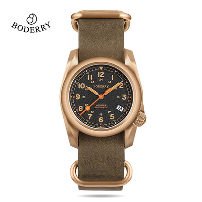 Relógio masculino Boderry Field Watches VOYAGER, caixa em bronze, mecânico automático, 100M impermeável, estilo militar, marca de topo