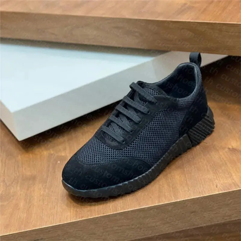 26SS Men's Casual Leather Running Shoes Breathable Low-Top Sneakers Black Comfortable Anti-Odor Rubber Sole All-Season Wear