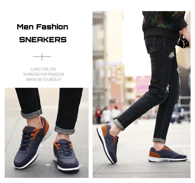 YRZL Herrenschuhe Frühling Herbst Wasserdichte Walking-Sneaker Freizeit-Ledersportschuhe für Herren Rutschfestes Schuhwerk Tennis für Herren