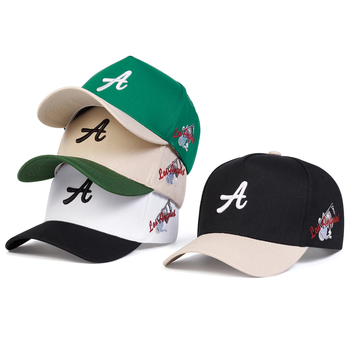 Casquettes de baseball unisexes avec broderie « A Letter Side Los Angeles » – Printemps-automne – Chapeaux décontractés ajustables pour l'extérieur – Chapeau anti-UV – Casquette de sport